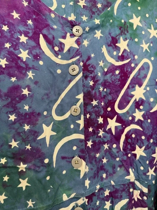 VINTAGE💥 Trade Wind Rayon Long Sleeve Maxi Button Celestial Dress - Picture 3 of 8